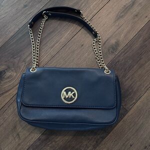 Michael Kors Dark Blue Shoulder Bag with Gold Chain